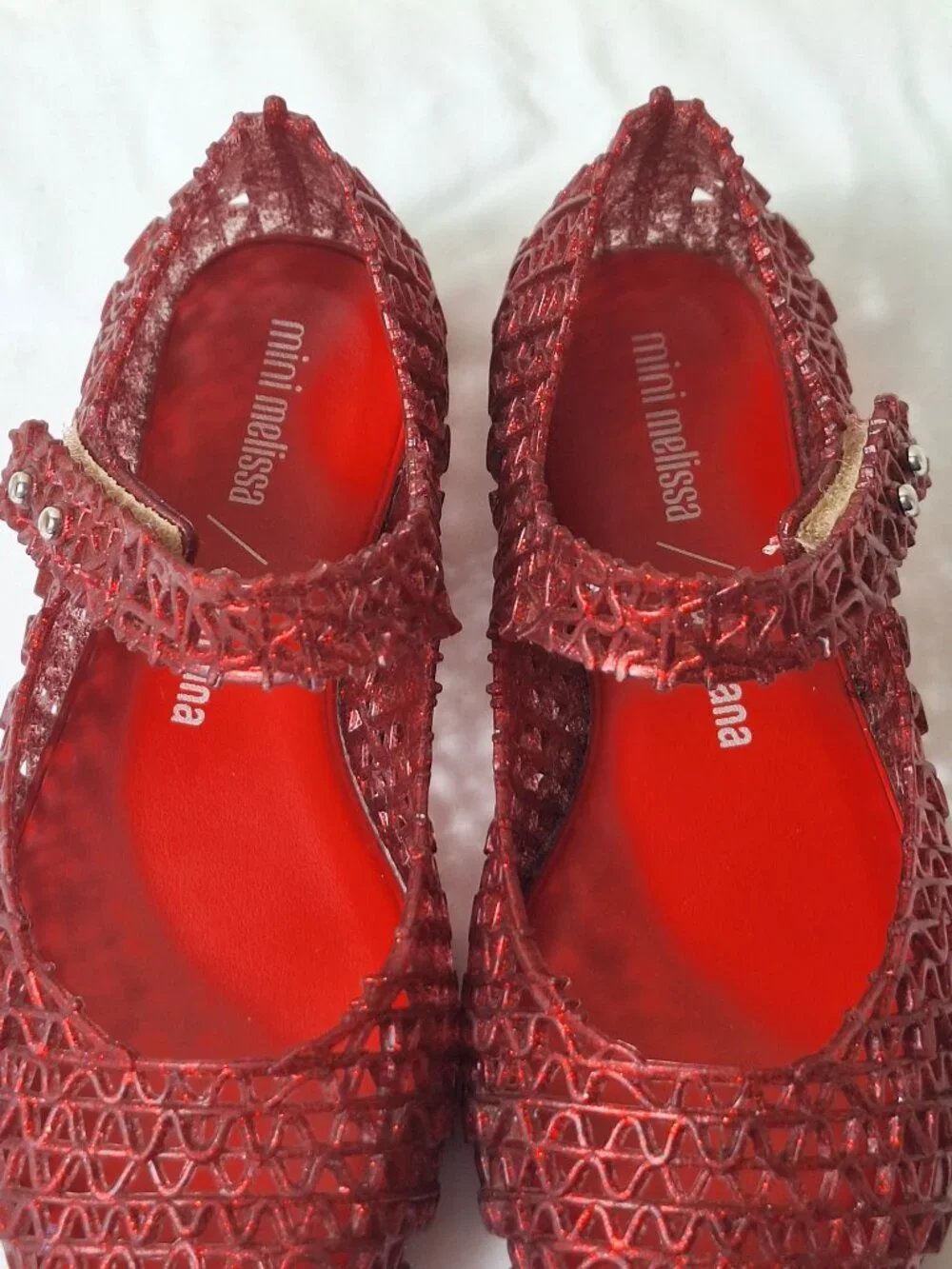 Mini Melissa Girls Red Glitter Mary Jane Dress Shoes